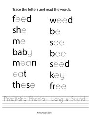 Practicing Phonics- Long e Sound Handwriting Sheet
