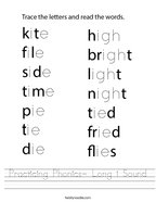 Practicing Phonics- Long i Sound Handwriting Sheet