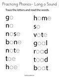 Practicing Phonics- Long o Sound Coloring Page