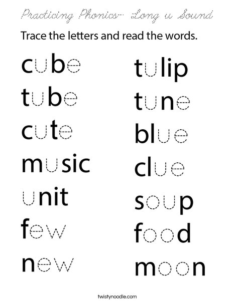 Practicing Phonics- Long u Sound Coloring Page