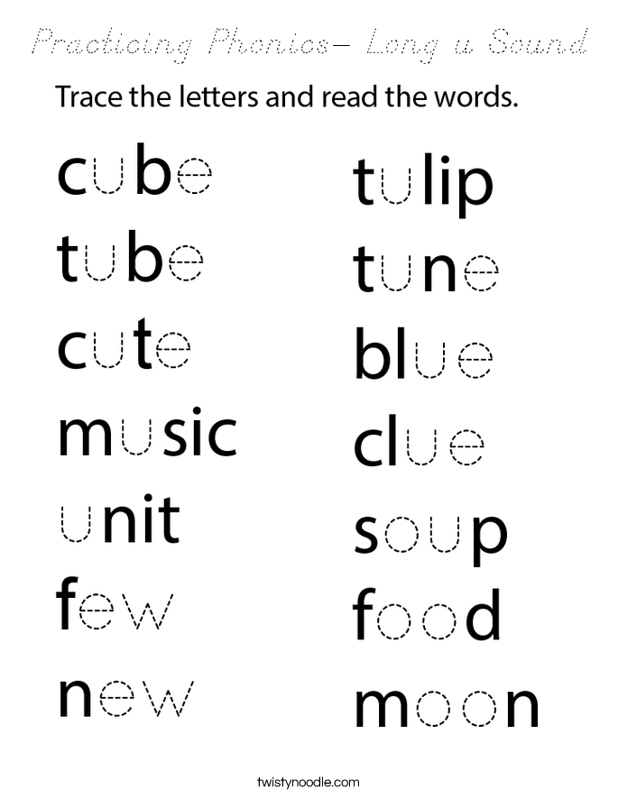 Practicing Phonics- Long u Sound Coloring Page