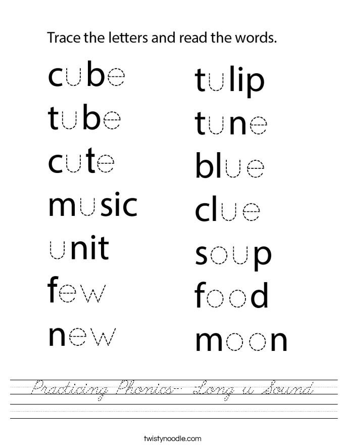 Practicing Phonics- Long u Sound Worksheet