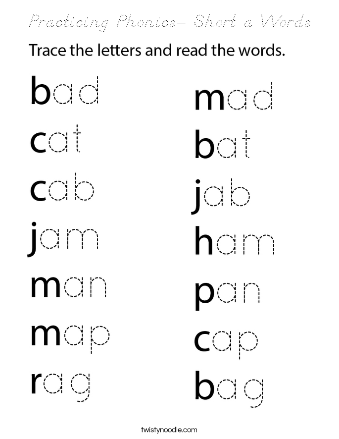 Practicing Phonics- Short a Words Coloring Page