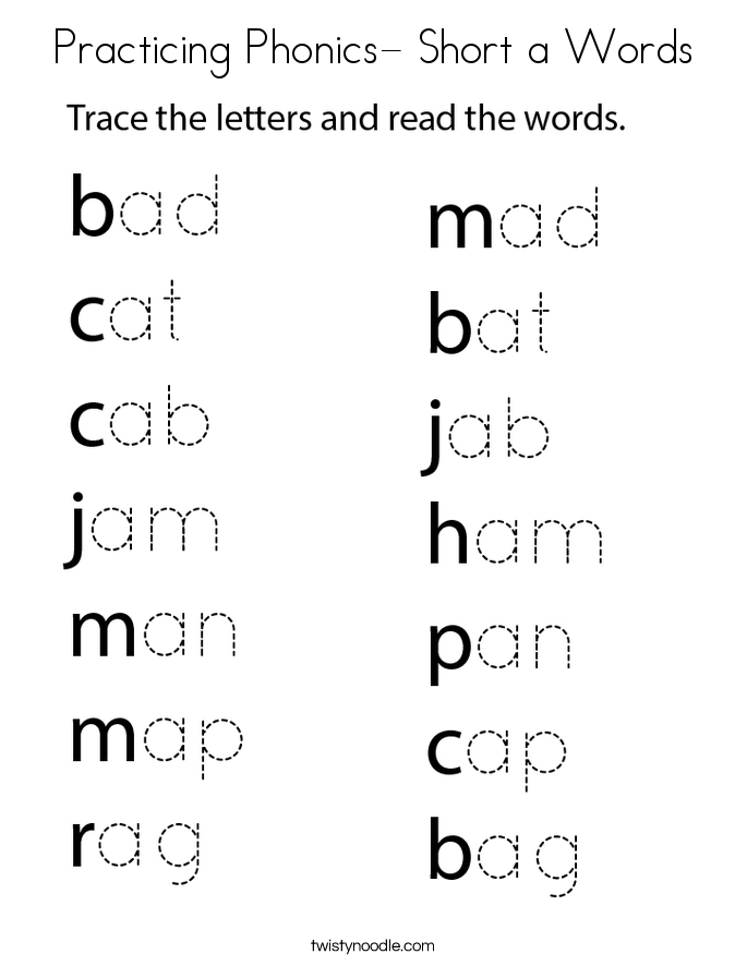 Practicing Phonics- Short a Words Coloring Page