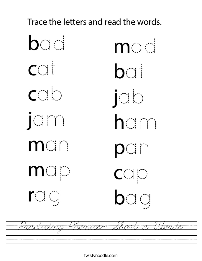 Practicing Phonics- Short a Words Worksheet