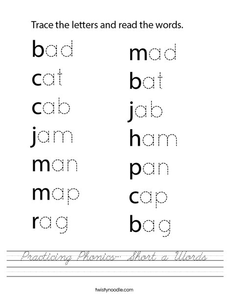 Practicing Phonics- Short a Words Worksheet