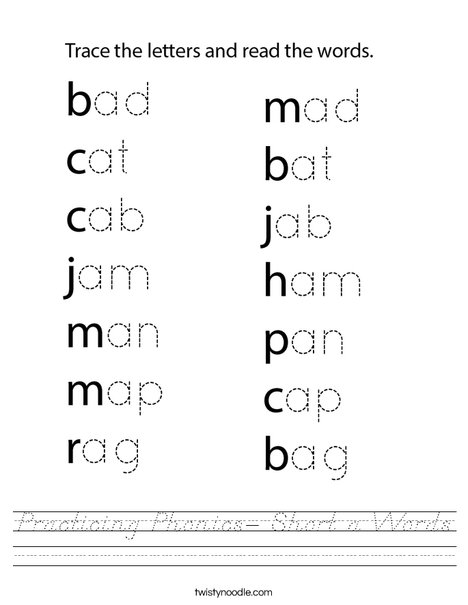 Practicing Phonics- Short a Words Worksheet