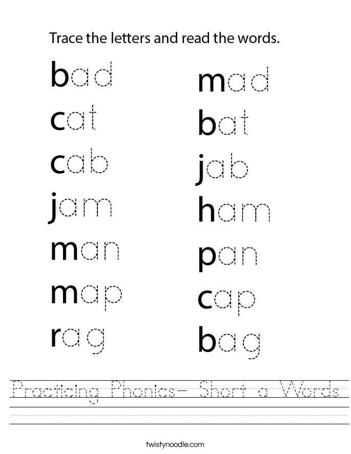 Practicing Phonics- Short a Words Worksheet