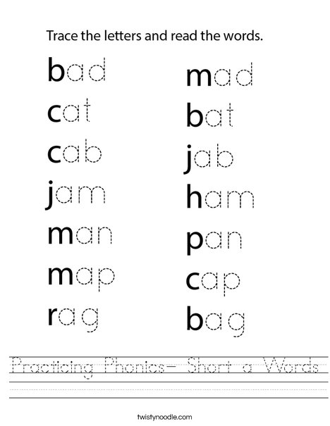 Practicing Phonics- Short a Words Worksheet