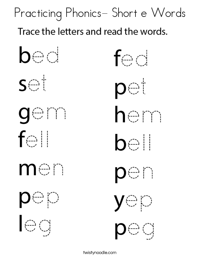 Practicing Phonics- Short e Words Coloring Page