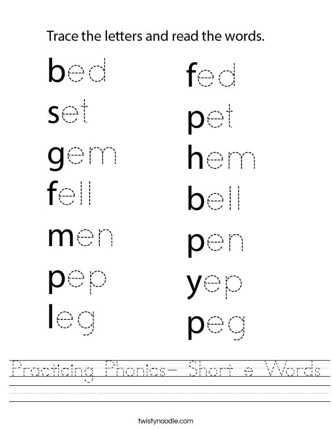 Practicing Phonics- Short e Words Worksheet