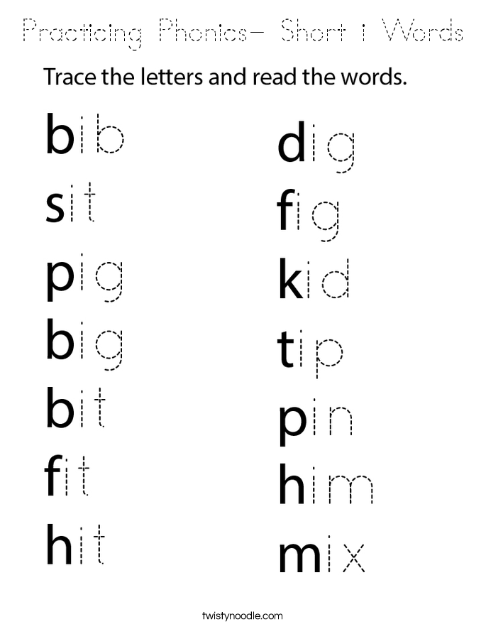 Practicing Phonics- Short i Words Coloring Page