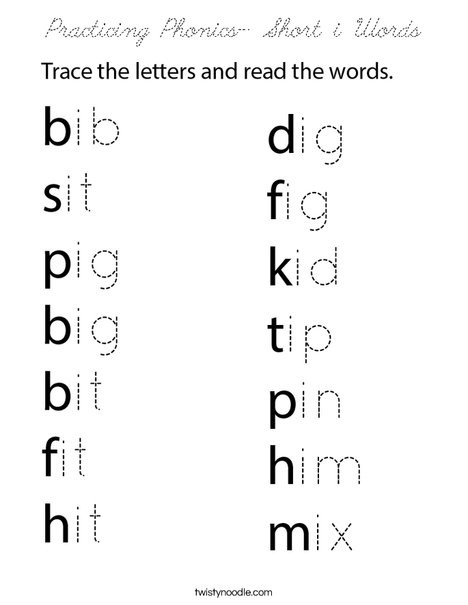 Practicing Phonics- Short i Words Coloring Page