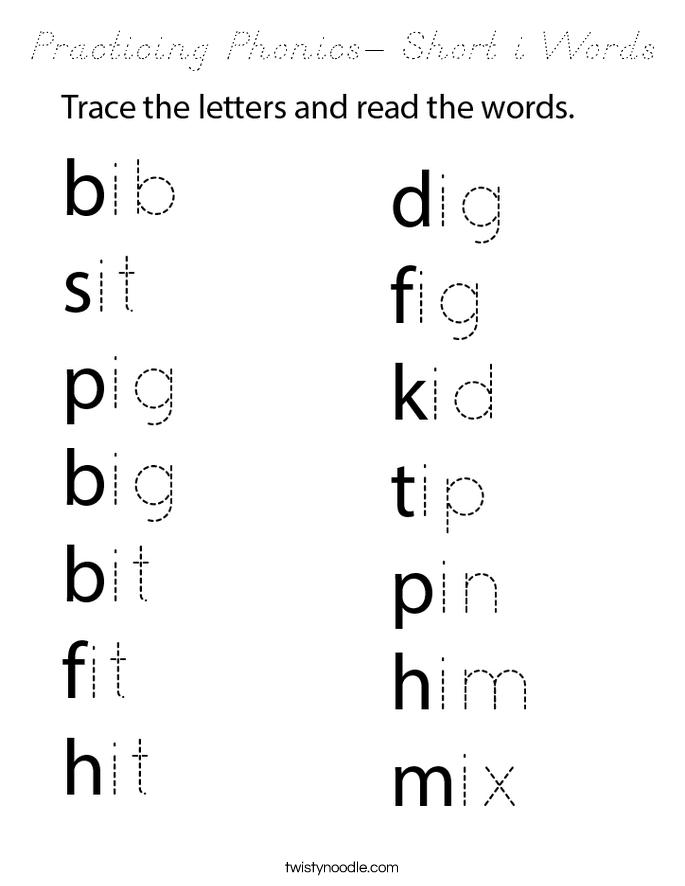 Practicing Phonics- Short i Words Coloring Page