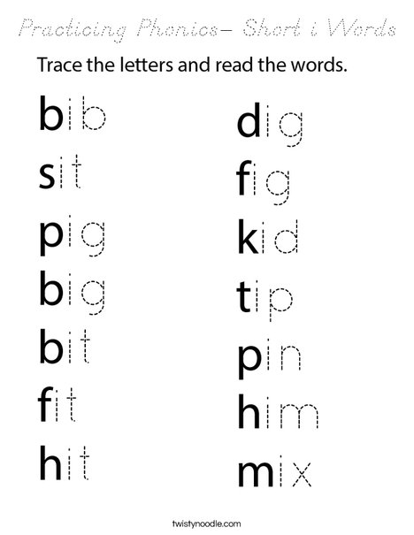 Practicing Phonics- Short i Words Coloring Page