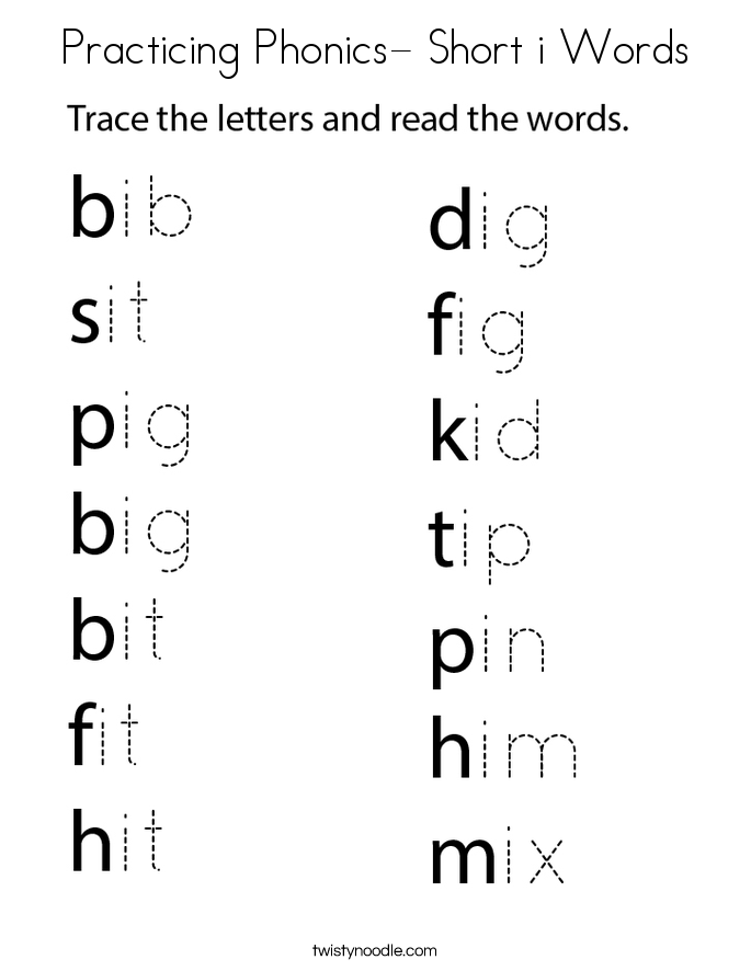 Practicing Phonics- Short i Words Coloring Page
