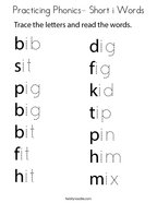 Practicing Phonics- Short i Words Coloring Page