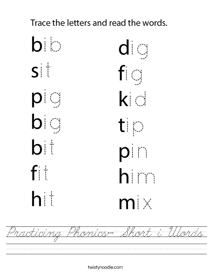 Practicing Phonics- Short i Words Worksheet