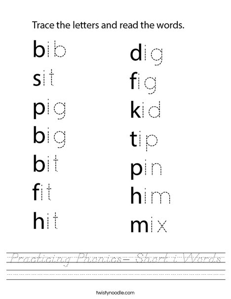 Practicing Phonics- Short i Words Worksheet