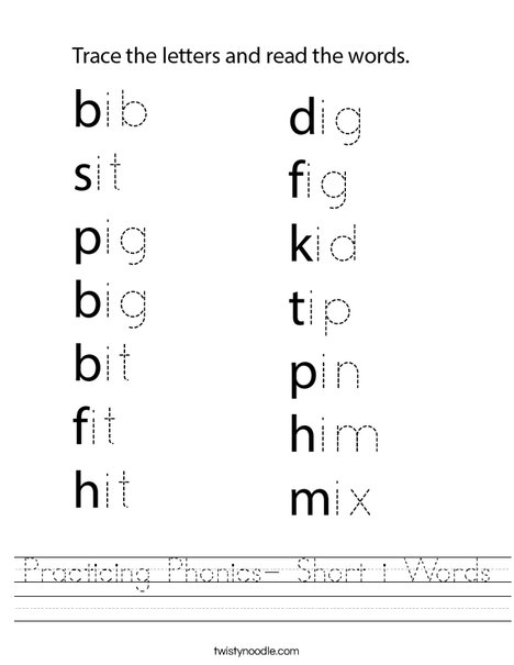 Practicing Phonics- Short i Words Worksheet