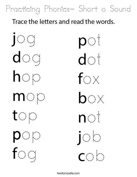 Practicing Phonics- Short o Sound Coloring Page