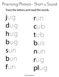 Practicing Phonics- Short u Sound Coloring Page