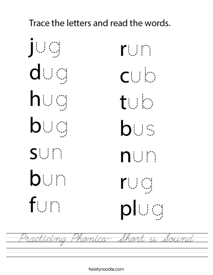 Practicing Phonics- Short u Sound Worksheet