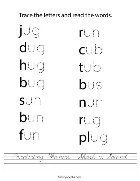 Practicing Phonics- Short u Sound Worksheet