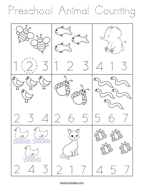 Preschool Animal Counting Coloring Page