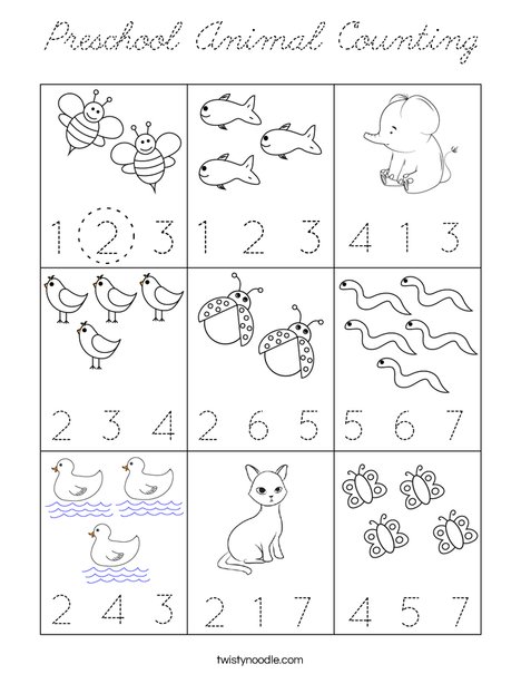 Preschool Animal Counting Coloring Page