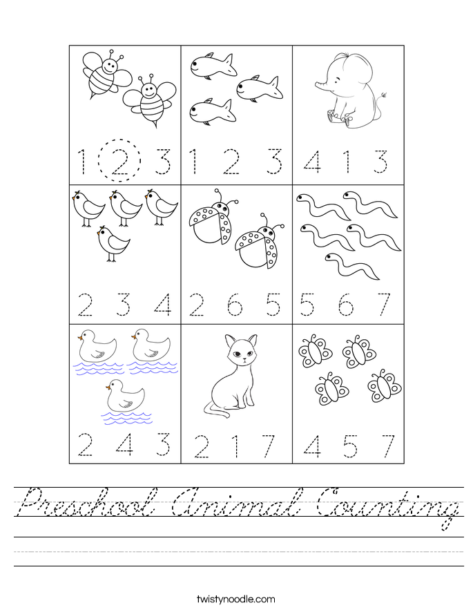 Preschool Animal Counting Worksheet