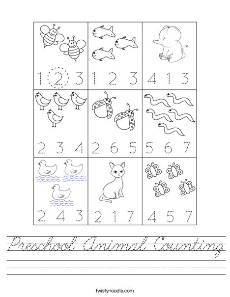 Preschool Animal Counting Worksheet