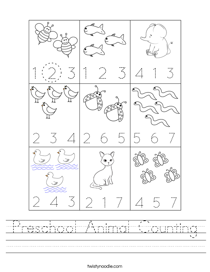 Preschool Animal Counting Worksheet