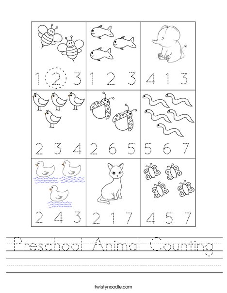 Preschool Animal Counting Worksheet
