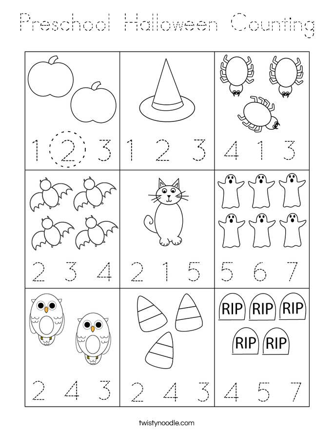 Preschool Halloween Counting Coloring Page