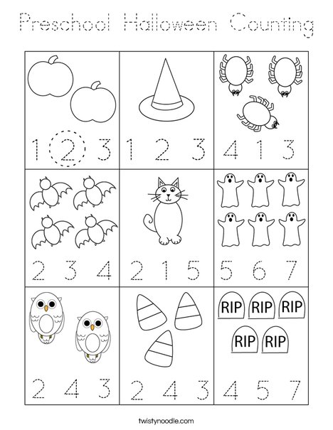 Preschool Halloween Counting Coloring Page