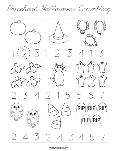 Preschool Halloween Counting Coloring Page
