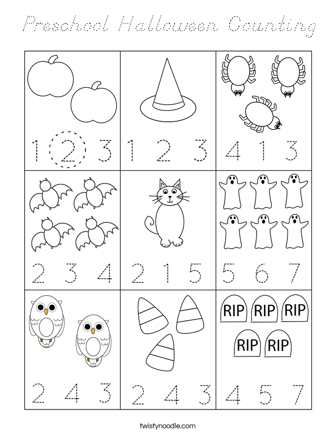 Preschool Halloween Counting Coloring Page