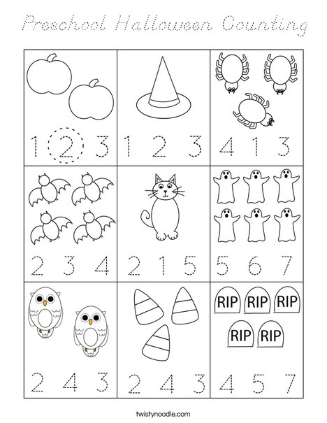 Preschool Halloween Counting Coloring Page