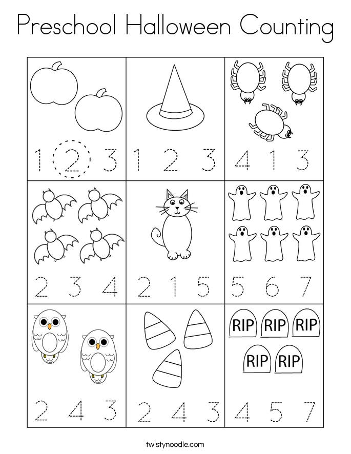 Preschool Halloween Counting Coloring Page
