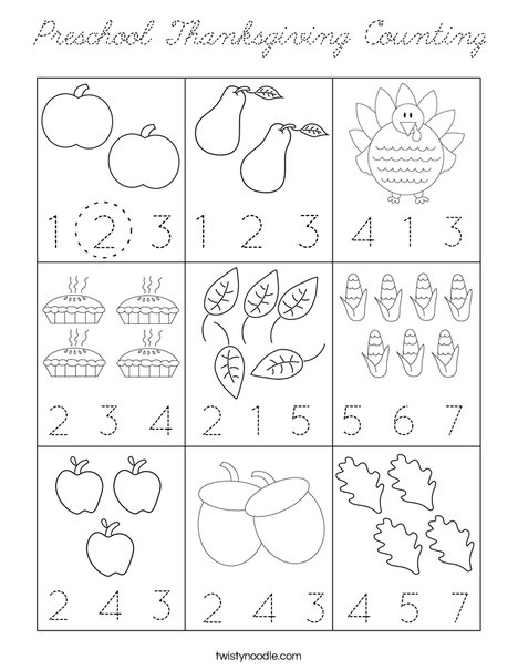Preschool Thanksgiving Counting Coloring Page