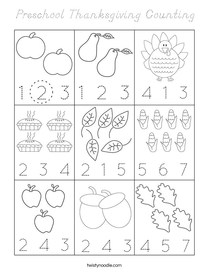 Preschool Thanksgiving Counting Coloring Page