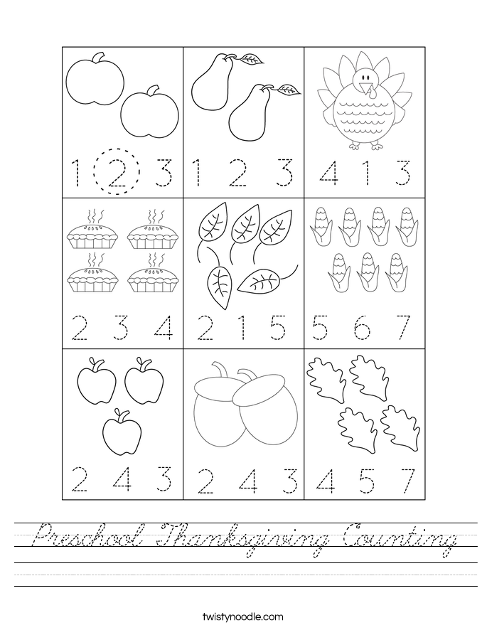 Preschool Thanksgiving Counting Worksheet