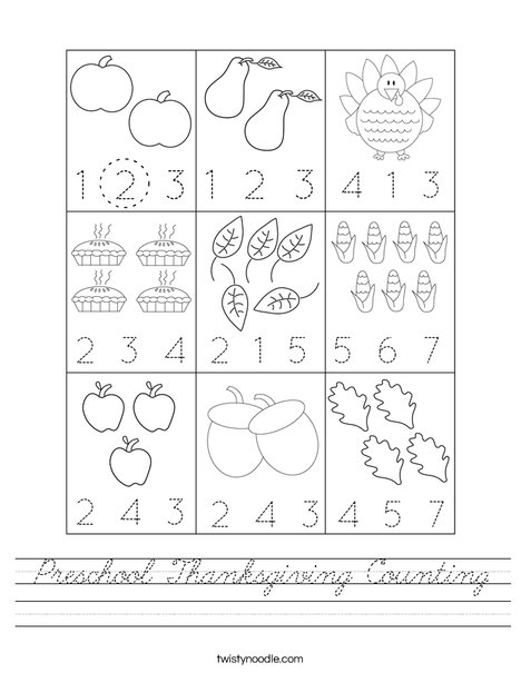Preschool Thanksgiving Counting Worksheet