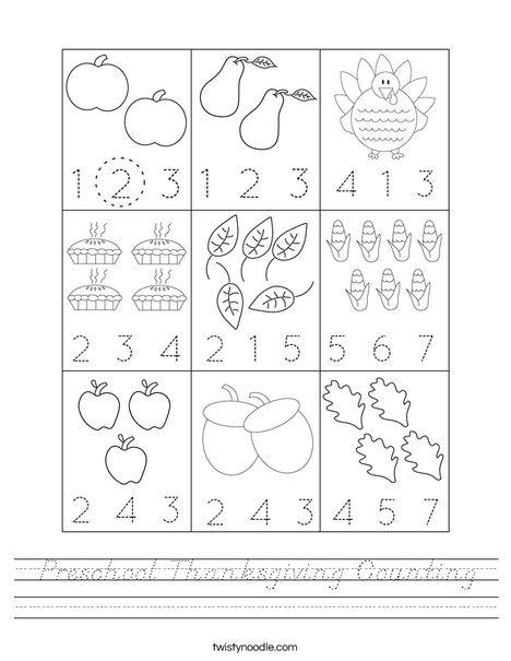 Preschool Thanksgiving Counting Worksheet