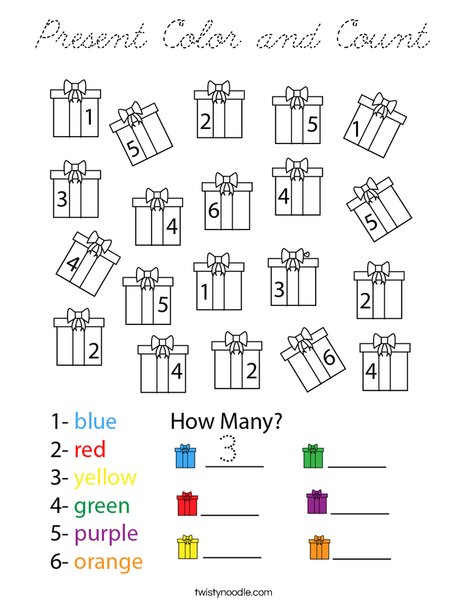 Present Color and Count Coloring Page
