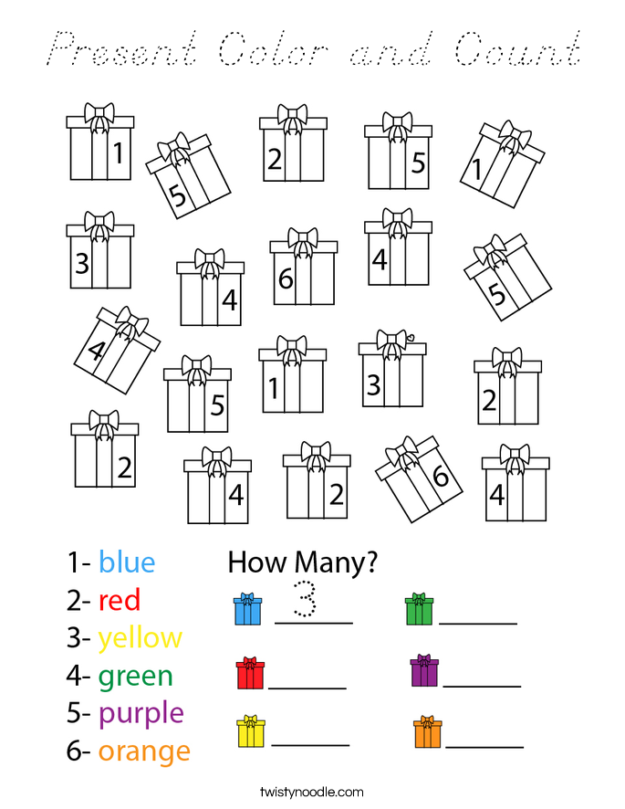 Present Color and Count Coloring Page