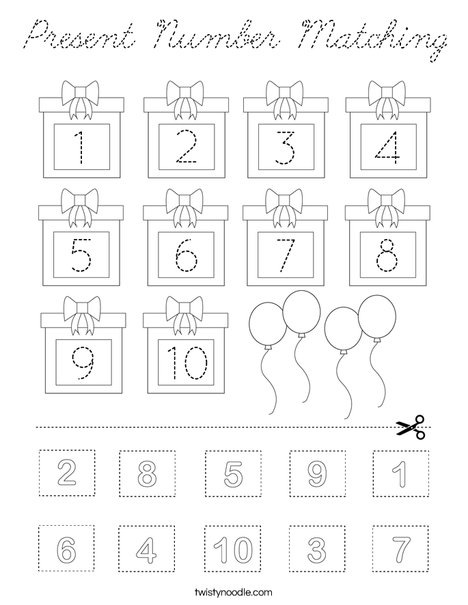 Present Number Matching Coloring Page