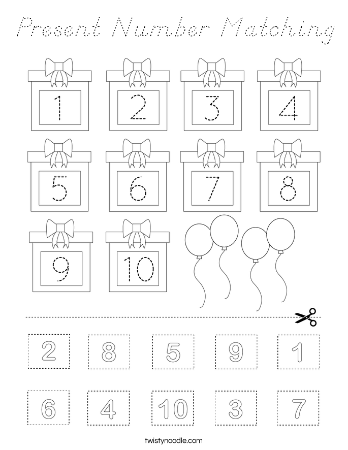 Present Number Matching Coloring Page