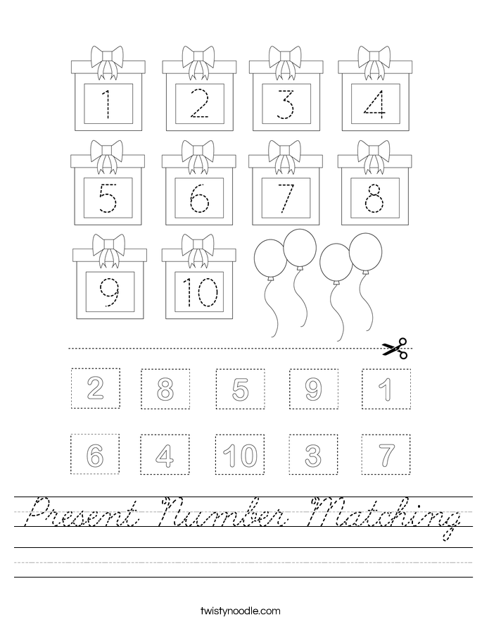 Present Number Matching Worksheet